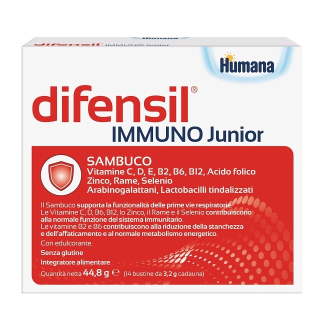 Humana Difensil Immuno Junior 14 Bustine Da 3,2 G Con Edulcorante Senza Glutine Humana Difensil Immuno Junior 14 Bustine Da 3,2 G Con Edulcorante Senza Glutine