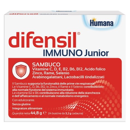 Humana Difensil Immuno Junior 14 Bustine Da 3,2 G Con Edulcorante Senza Glutine Humana Difensil Immuno Junior 14 Bustine Da 3,2 G Con Edulcorante Senza Glutine