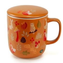 Neavita Warmy Tea Infusiera arancione con animali del bosco + coperchio e filtro in acciaio 380 ml