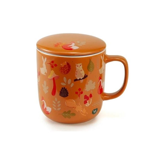 Neavita Warmy Tea Infusiera arancione con animali del bosco + coperchio e filtro in acciaio 380 ml