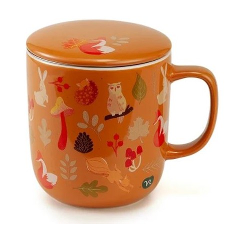 Neavita Warmy Tea Infusiera arancione con animali del bosco + coperchio e filtro in acciaio 380 ml