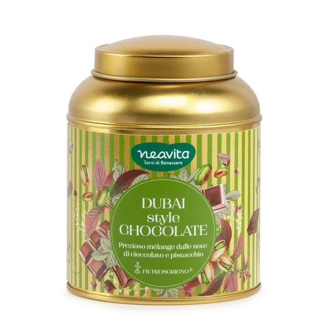 Neavita Dubai Style Chocolate infuso goloso al cioccolato e pistacchio 12 filtroscrigno in lattina regalo