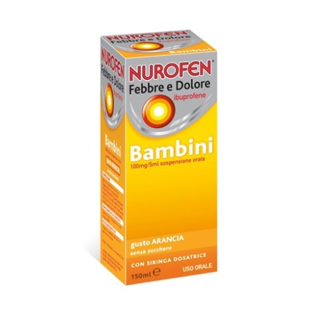 Nurofen Febbre e Dolore Bambini sospensione orale 150 ml 100 mg/5 ml arancia senza zucchero con siringa Nurofen Febbre e Dolore Bambini sospensione orale 150 ml 100 mg/5 ml arancia senza zucchero con siringa