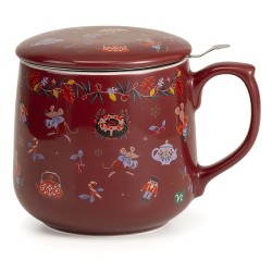 Neavita Sorsi di Natale infusiera rossa decorata con coperchio e filtro in acciaio 400 ml