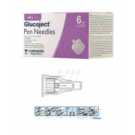 Glucoject Pen Needles Aghi per penne da insulina G31 6 mm 100 pezzi