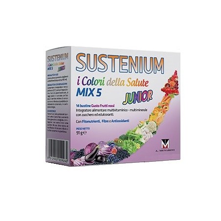 Sustenium I colori della Salute Mix 5 Junior multivitaminico bambini gusto frutti rossi 14 bustine Sustenium I colori della Salute Mix 5 Junior multivitaminico bambini gusto frutti rossi 14 bustine
