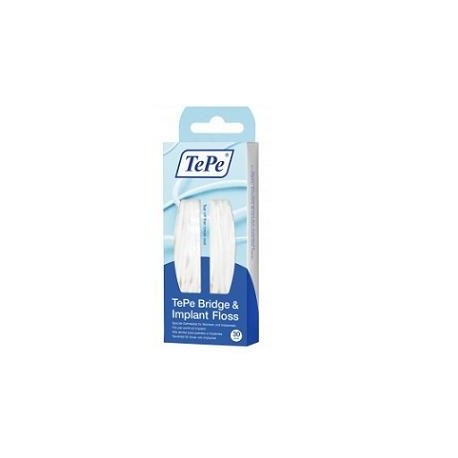 TePe Bridge & Implant Floss Filo interdentale spesso e spugnoso per pulizia ponti impianti apparecchi 30 pezzi