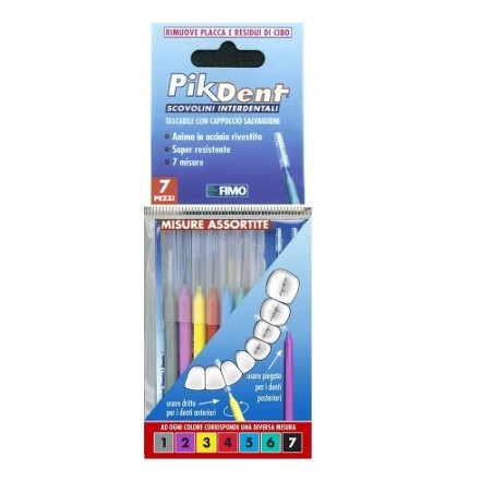 Pikdent Stuzzicolino 7 scovolini interdentali di misure assortite con cappuccio Pikdent Stuzzicolino 7 scovolini interdentali di misure assortite con cappuccio