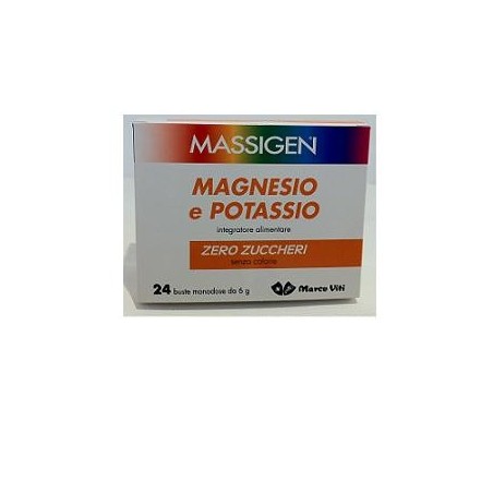 Massigen Magnesio e Potassio integratore di sali minerali senza zucchero 24 bustine Massigen Magnesio e Potassio integratore di sali minerali senza zucchero 24 bustine