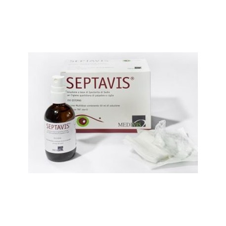 Septavis ipoclorito di sodio per l'igiene quotidiana di palpebre e ciglia 50 ml + 50 garze