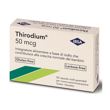 Thirodium 50 mcg 30 capsule molli spremibili - Integratore di iodio per bambini Thirodium 50 mcg 30 capsule molli spremibili - Integratore di iodio per bambini