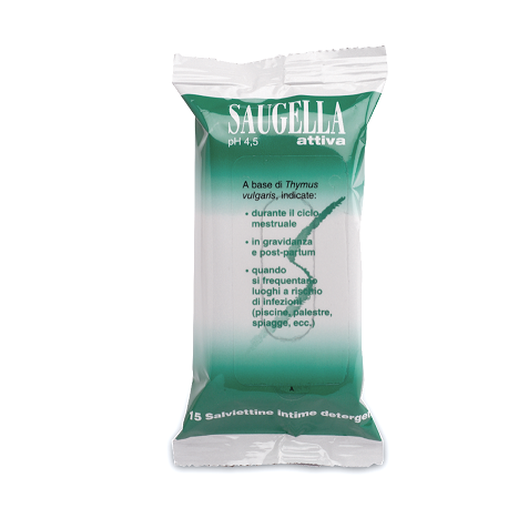 Saugella Verde Attiva - 15 Salviettine Detergenti per l'Igiene Intima