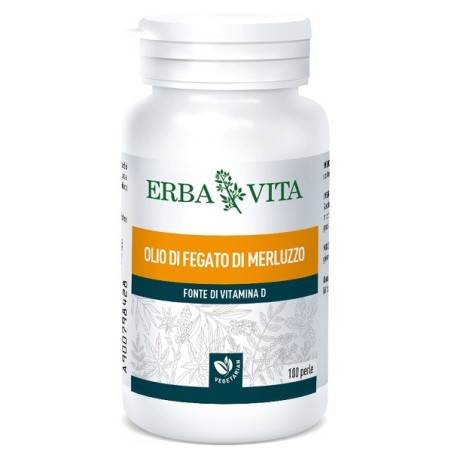 Erba Vita Olio di Fegato di Merluzzo integratore di vitamina D 100 perle Erba Vita Olio di Fegato di Merluzzo integratore di vitamina D 100 perle