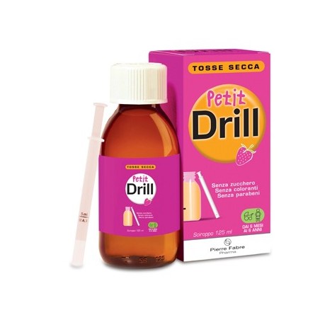 Petit Drill Sciroppo per tosse grassa e secca per bambini aroma fragola 125 ml Petit Drill Sciroppo per tosse grassa e secca per bambini aroma fragola 125 ml