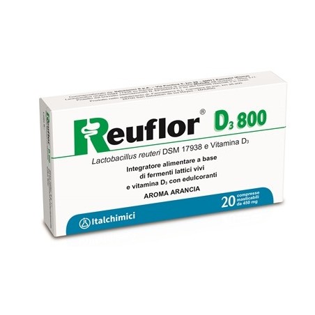Reuflor D3 800 Integratore di fermenti lattici vivi 20 compresse masticabili Reuflor D3 800 Integratore di fermenti lattici vivi 20 compresse masticabili