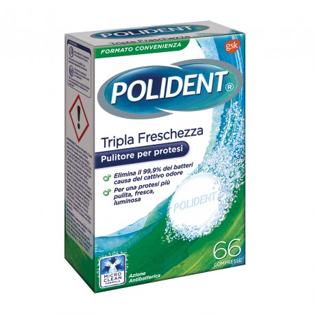 Polident Tripla Freschezza pulitore antibatterico dentiera 66compresse