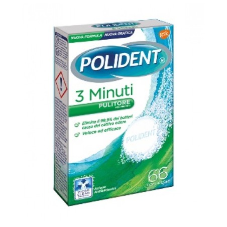 Polident 3 Minuti pulitore rapido ed efficace per dentiera 66compresse Polident 3 Minuti pulitore rapido ed efficace per dentiera 66compresse