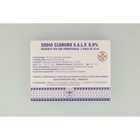 Sodio Cloruro S.A.L.F. 0,9% solvente per uso parenterale 5 fiale 10 ml Sodio Cloruro S.A.L.F. 0,9% solvente per uso parenterale 5 fiale 10 ml