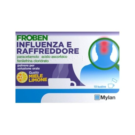 Froben Influenza e Raffreddore gusto limone e miele 10 bustine 4g Froben Influenza e Raffreddore gusto limone e miele 10 bustine 4g