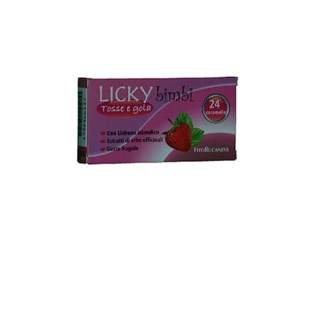 Licky Bimbi Tosse e Gola caramelle con erbe officinali gusto fragola 70 g Licky Bimbi Tosse e Gola caramelle con erbe officinali gusto fragola 70 g
