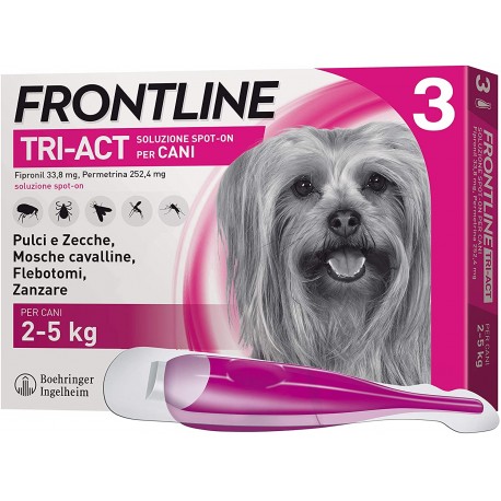 Frontline Tri Act 33,38 mg + 252,4 mg soluzione spot on 3 pipette per cani da 2 a 5 kg