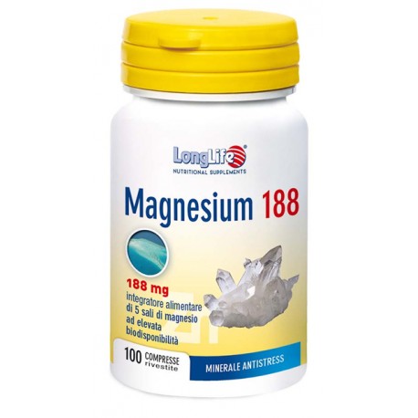 Longlife Magnesium 188-Integratore di 5 sali di magnesio 100 compresse