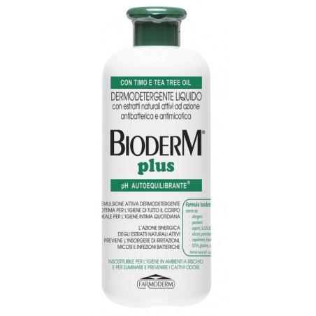Bioderm Plus detergente corpo antibatterico con timo e tea tree oil 500 ml Bioderm Plus detergente corpo antibatterico con timo e tea tree oil 500 ml