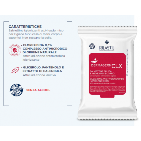 Rilastil Dermagerm Clx 15 salviettine igienizzanti per mani, corpo e superfici