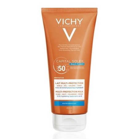 Vichy Capital Soleil Beach latte protezione solare viso corpo SPF50+ 200 ml Vichy Capital Soleil Beach latte protezione solare viso corpo SPF50+ 200 ml