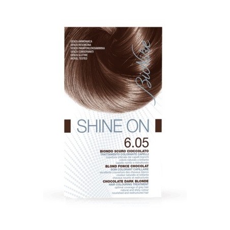 BioNike Shine On tinta permanente capelli 6.05 Biondo scuro cioccolato flacone 75 ml + tubo 50 ml BioNike Shine On tinta permanente capelli 6.05 Biondo scuro cioccolato flacone 75 ml + tubo 50 ml