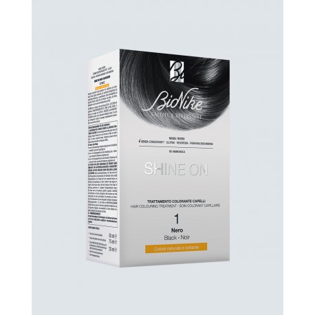 BioNike Shine On tinta permanente capelli 01-Nero flacone 75 ml + tubo 50 ml