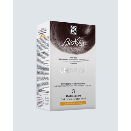 BioNike Shine On tinta permanente capelli 3 Castano scuro flacone 75 ml + tubo 50 ml BioNike Shine On tinta permanente capelli 3 Castano scuro flacone 75 ml + tubo 50 ml