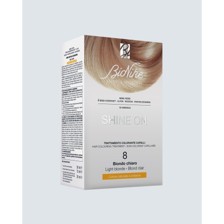 BioNike Shine On tinta permanente capelli 8-Biondo chiaro flacone 75 ml + tubo 50 ml
