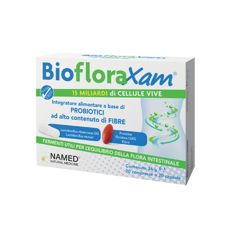 Biofloraxam integratore di fibre e probiotici per benessere intestinale 20 compresse + 20 capsule