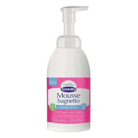 Euphidra AmidoMio Mousse detergente con olio di riso per bagnetto dei bambini 500 ml Euphidra AmidoMio Mousse detergente con olio di riso per bagnetto dei bambini 500 ml