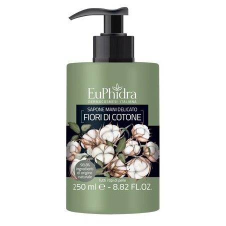 Euphidra Sapone liquido mani Fiori di Cotone talcato idratante 250 ml Euphidra Sapone liquido mani Fiori di Cotone talcato idratante 250 ml