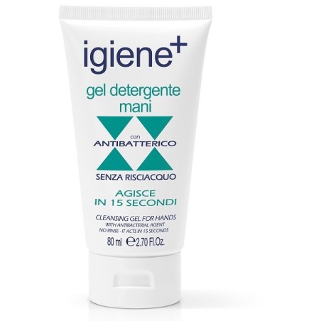 Igiene+ Gel detergente mani antibatterico senza risciacquo 80 ml Igiene+ Gel detergente mani antibatterico senza risciacquo 80 ml
