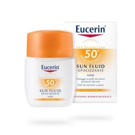 Eucerin Sun Fluid Crema viso protezione solare opacizzante SPF50+ 50 ml Eucerin Sun Fluid Crema viso protezione solare opacizzante SPF50+ 50 ml