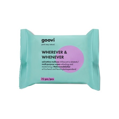 Goovi Wherever & Whenever 20 salviettine multiuso rinfrescanti e idratanti Goovi Wherever & Whenever 20 salviettine multiuso rinfrescanti e idratanti