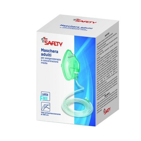 Safety Maschera per ossigenoterapia per adulti con tubo 200 cm 1 pezzo Safety Maschera per ossigenoterapia per adulti con tubo 200 cm 1 pezzo