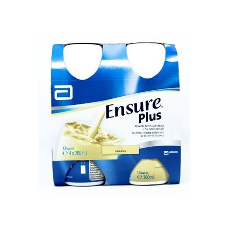 Ensure Plus alimento per pazienti a rischio malnutrizione gusto banana 4 x 200 ml Ensure Plus alimento per pazienti a rischio malnutrizione gusto banana 4 x 200 ml