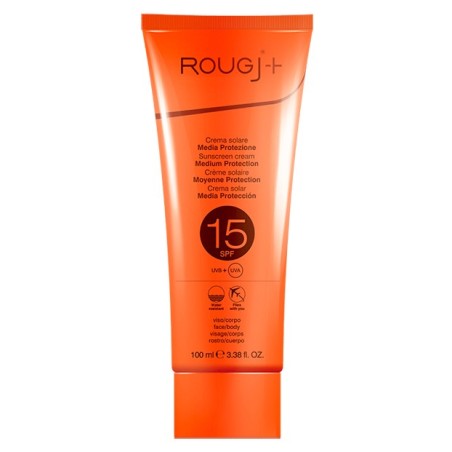 Rougj+ Crema solare viso corpo protezione solare media SPF 15 100 ml Rougj+ Crema solare viso corpo protezione solare media SPF 15 100 ml