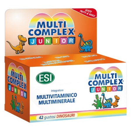 ESI Multicomplex Junior integratore di vitamine e minerali gusto frutti di bosco 42 tavolette a forma di dinosauro ESI Multicomplex Junior integratore di vitamine e minerali gusto frutti di bosco 42 tavolette a forma di dinosauro