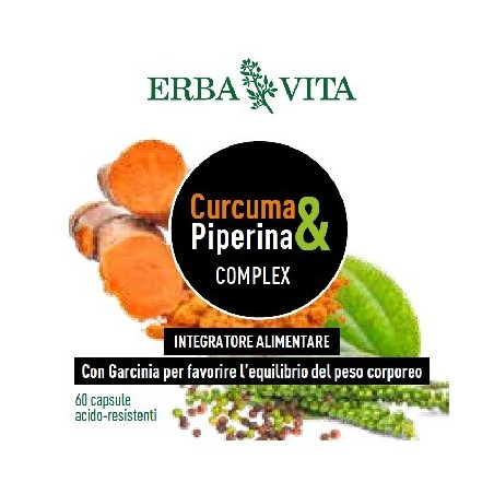 Erba Vita Curcuma & Piperina Complex integratore antiossidante dimagrante 60 capsule Erba Vita Curcuma & Piperina Complex integratore antiossidante dimagrante 60 capsule