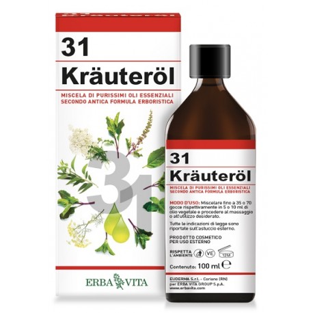 Erba Vita Krauterol 31 oli essenziali purissimi per massaggio o aromaterapia 100 ml