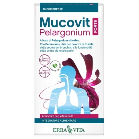 Erba Vita Mucovit Pelargonium Forte integratore per secrezioni bronchiali 30 compresse Erba Vita Mucovit Pelargonium Forte integratore per secrezioni bronchiali 30 compresse