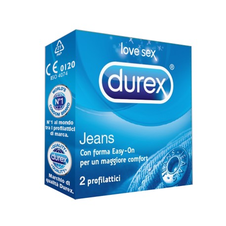 Durex Jeans Profilattici trasparenti e lubrificanti in lattice 2 pezzi