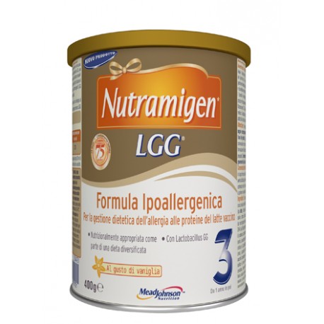Nutramigen 3 LGG Formula Ipoallergenica per bambini allergici alle proteine del latte gusto vaniglia 400 g 