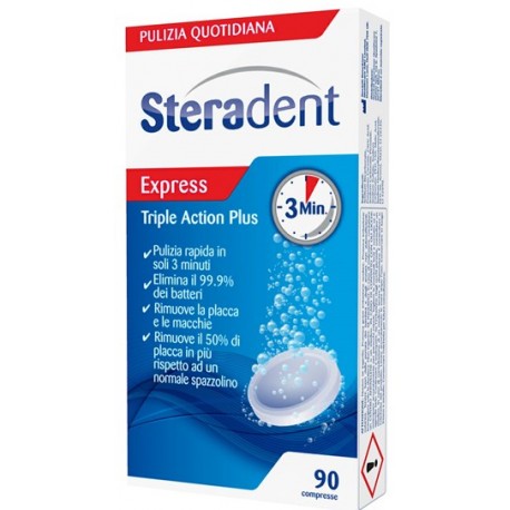 Steradent Triple action plus 90 compresse pulenti per dentiera totale e parziale