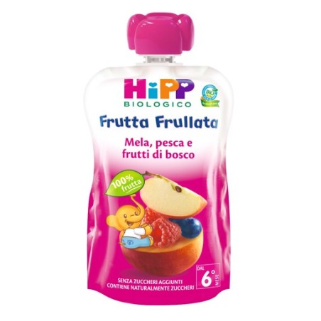 Hipp Biologioco Frutta Frullata mela, pesca, frutti di bosco per bambini 90 g Hipp Biologioco Frutta Frullata mela, pesca, frutti di bosco per bambini 90 g